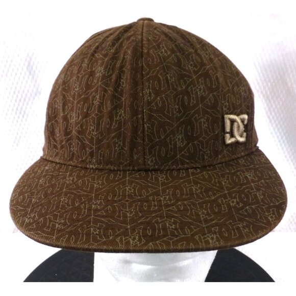 DC Shoes All Over Logo Graphics Brown Flexfit Cap L-XL - Picture 1 of 11